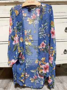 Polly & Esther Navy Floral Draped Kimono